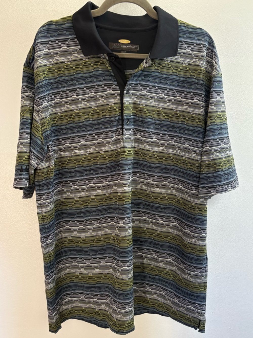 Greg Norman Play Dry Blue & Green Design Golf Polo Shirt XL